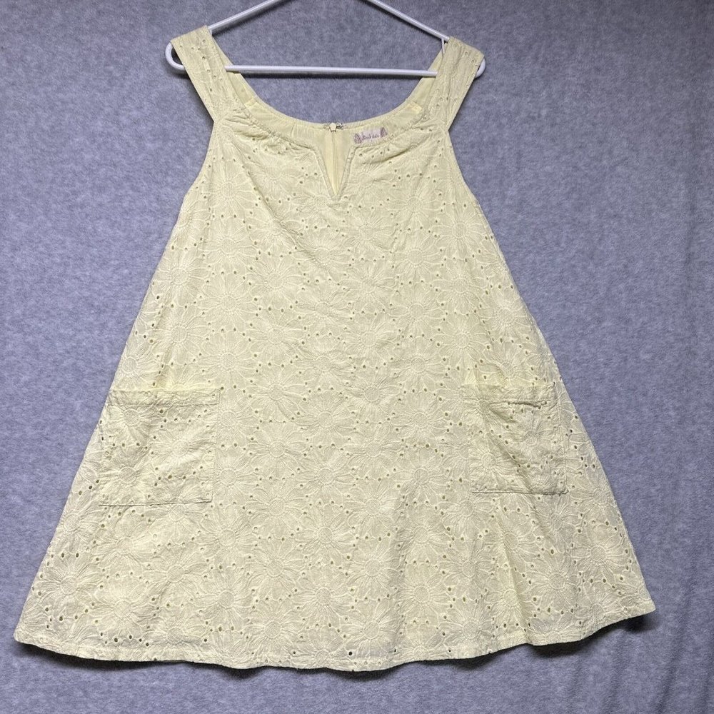 ALTER’d STATE BEAUTIFUL Cotton Yellow Shirt DRESS Sunflower Eyelets W pockets  S